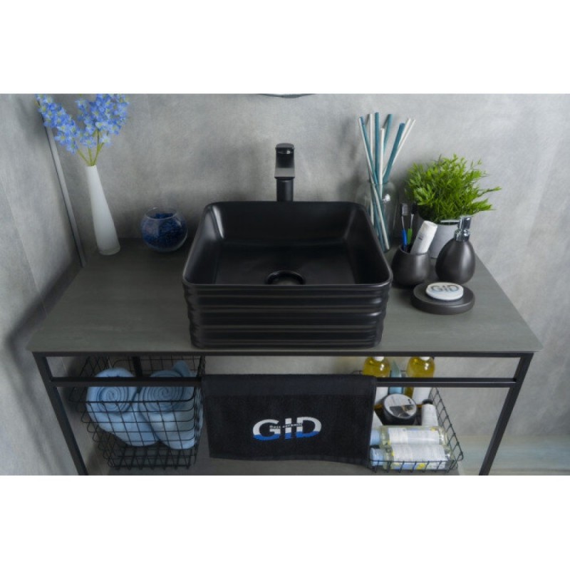 Раковина Gid Geometrico Bm965 53339, 38 см, фаянс, черная матовая