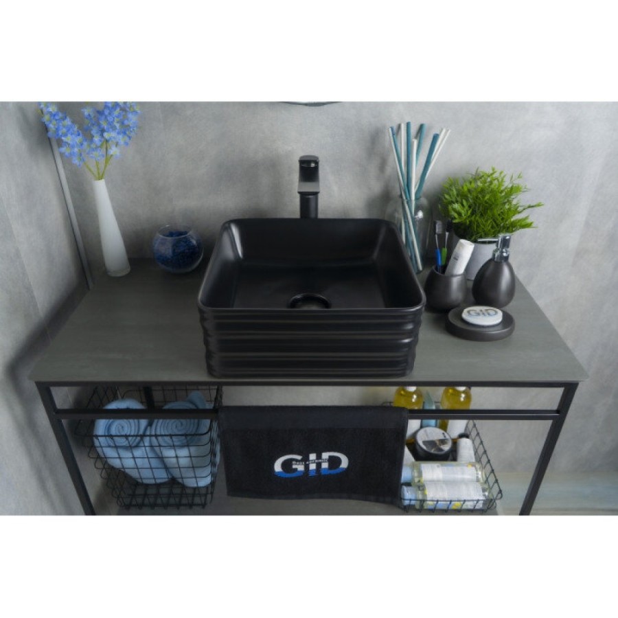 Раковина Gid Geometrico Bm965 53339, 38 см, фаянс, черная матовая
