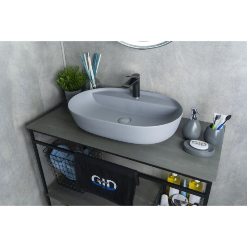 Раковина Gid Lago Gm1346 53341, 61 см, фаянс, серая матовая