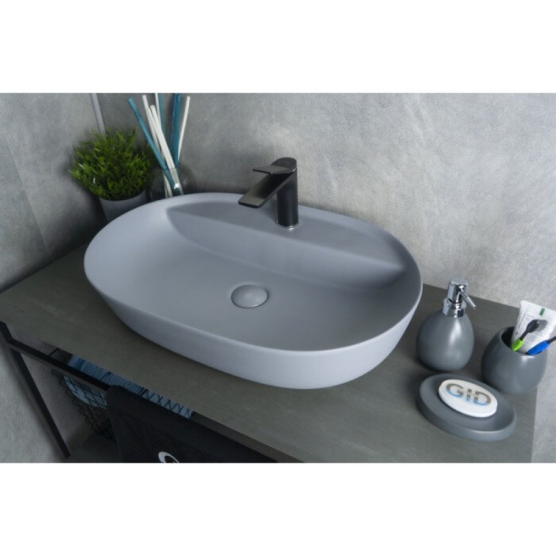 Раковина Gid Lago Gm1346 53341, 61 см, фаянс, серая матовая