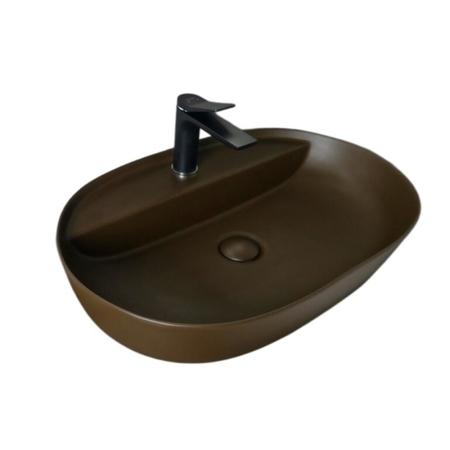 Раковина Gid Lago Br1346 53342, 61 см, фаянс, коричневый матовый