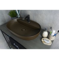 Раковина Gid Lago Br1346 53342, 61 см, фаянс, коричневый матовый