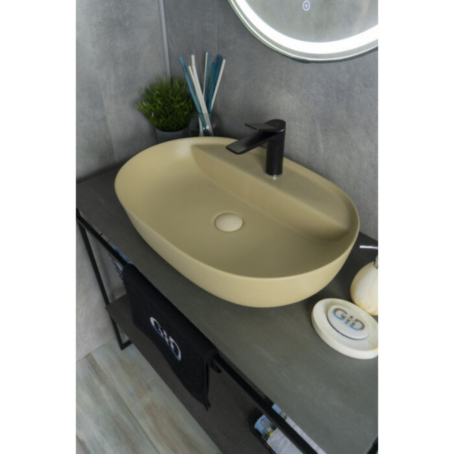 Раковина Gid Lago Sr1346 53343, 61 см, фаянс, светло-коричневый матовый
