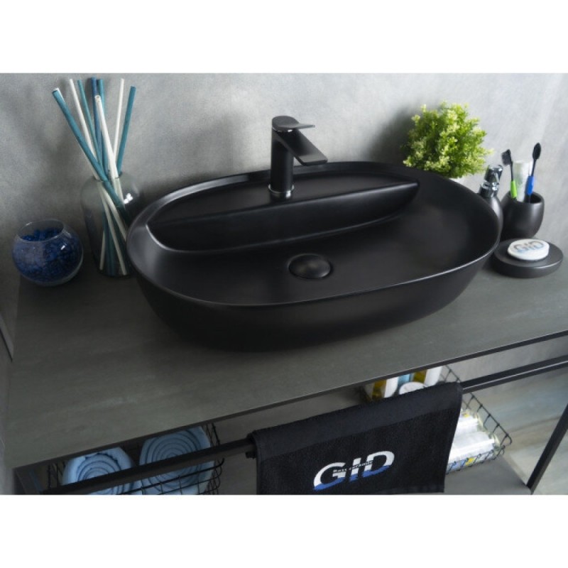 Раковина Gid Lago Bm1346 53345, 61 см, фаянс, черный матовый