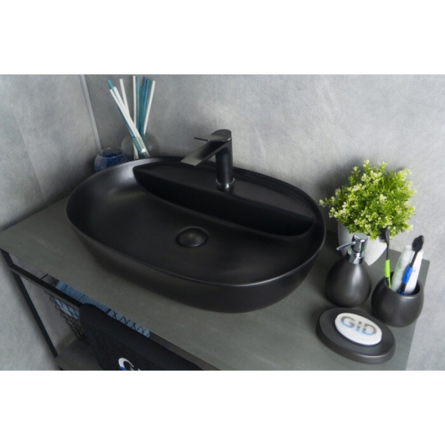 Раковина Gid Lago Bm1346 53345, 61 см, фаянс, черный матовый