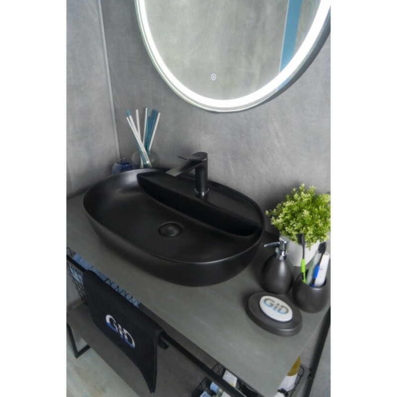 Раковина Gid Lago Bm1346 53345, 61 см, фаянс, черный матовый