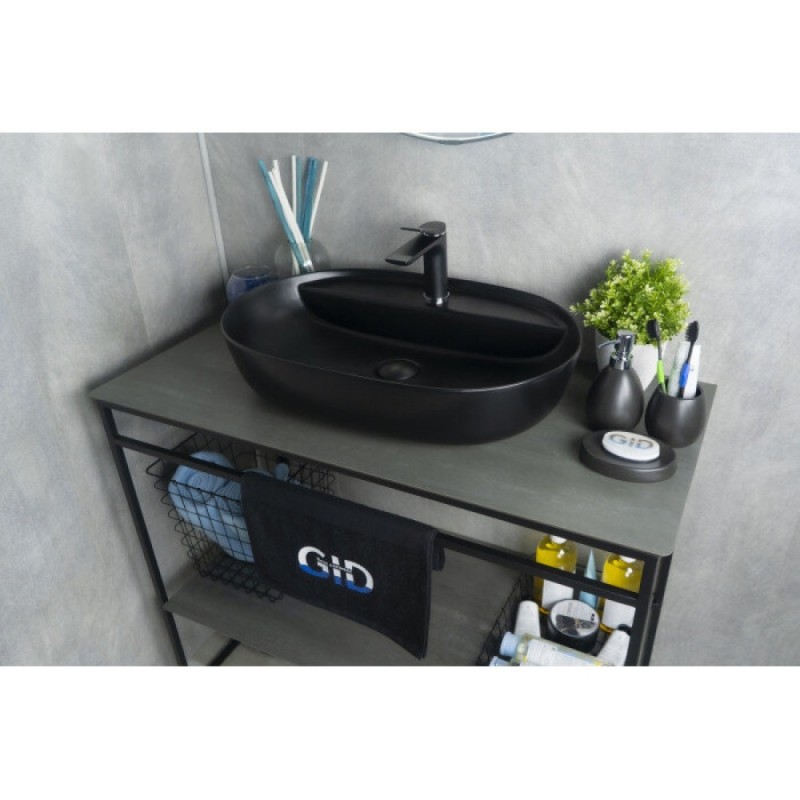 Раковина Gid Lago Bm1346 53345, 61 см, фаянс, черный матовый