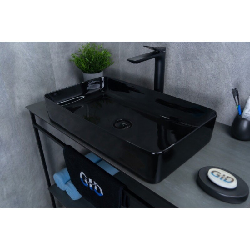 Раковина Gid Geometrico BL9396 53346, 60 см, фаянс, черная