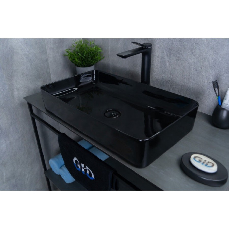 Раковина Gid Geometrico BL9396 53346, 60 см, фаянс, черная
