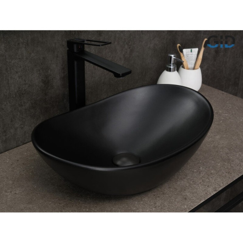 Раковина Gid Lago Bm9133 53352, 48 см, фаянс, черная матовая