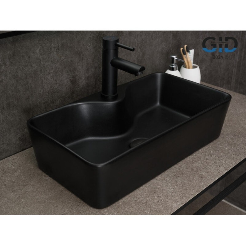 Раковина Gid Geometrico Bm9092 53353, 55 см, фаянс, черная матовая