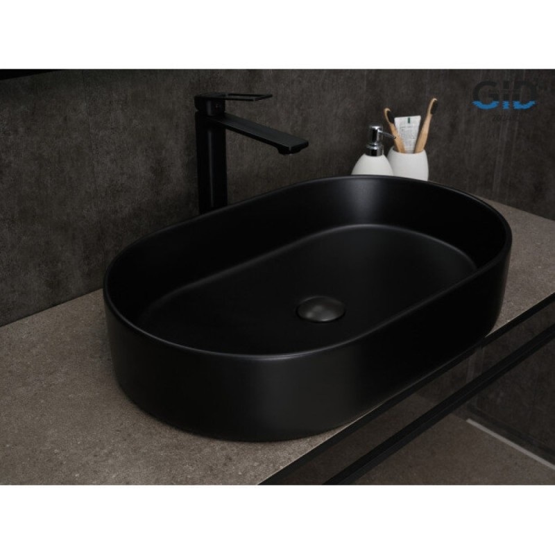 Раковина Gid Lago Bm1479 53354, 61 см, фаянс, черная матовая
