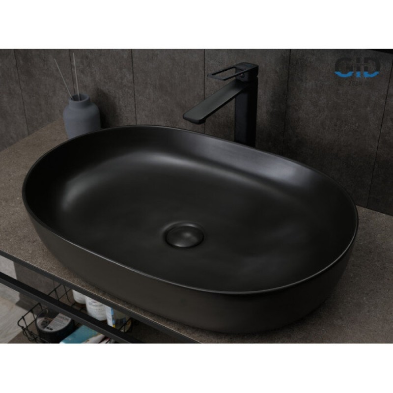 Раковина Gid Lago Bm1348 53355, 61 см, фаянс, черная матовая