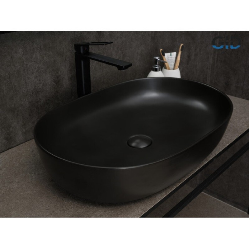 Раковина Gid Lago Bm1348 53355, 61 см, фаянс, черная матовая