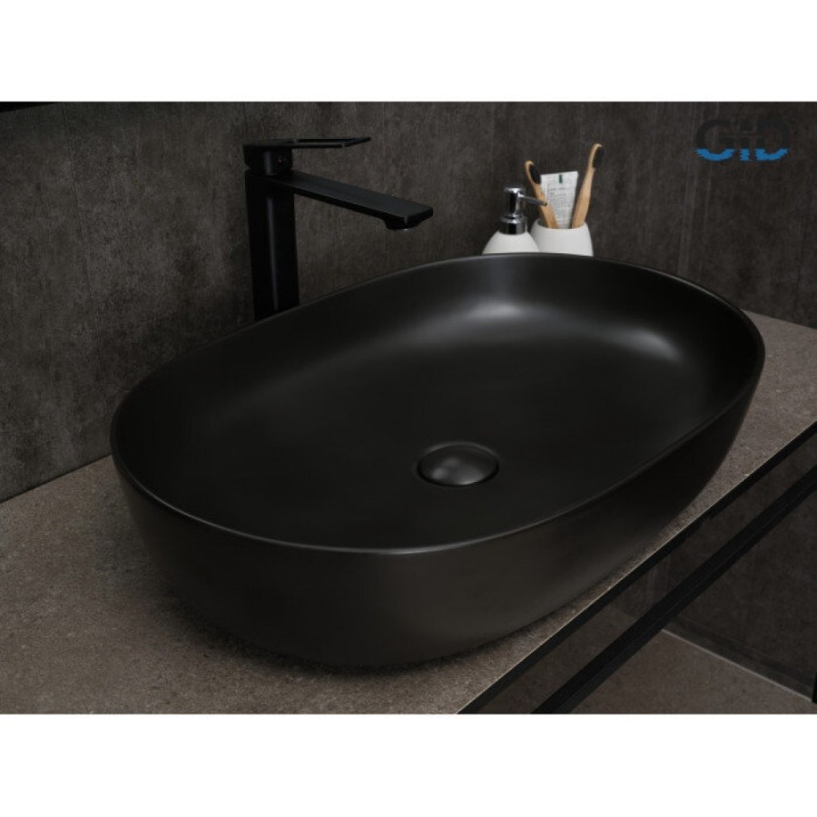 Раковина Gid Lago Bm1348 53355, 61 см, фаянс, черная матовая
