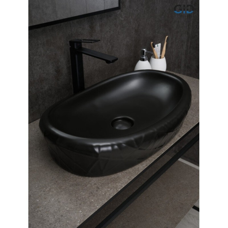 Раковина Gid Creativo Bm777 53357, 60 см, фаянс, черная матовая