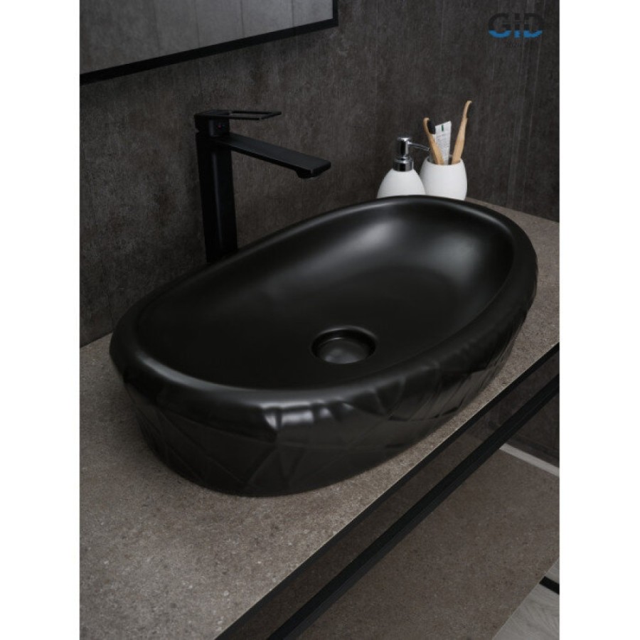Раковина Gid Creativo Bm777 53357, 60 см, фаянс, черная матовая