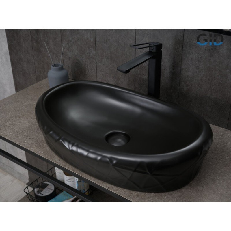 Раковина Gid Creativo Bm777 53357, 60 см, фаянс, черная матовая