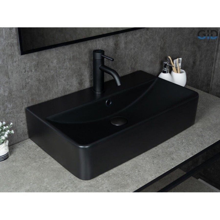 Раковина Gid Geometrico Bm1344 53361, 61 см, фаянс, черная матовая