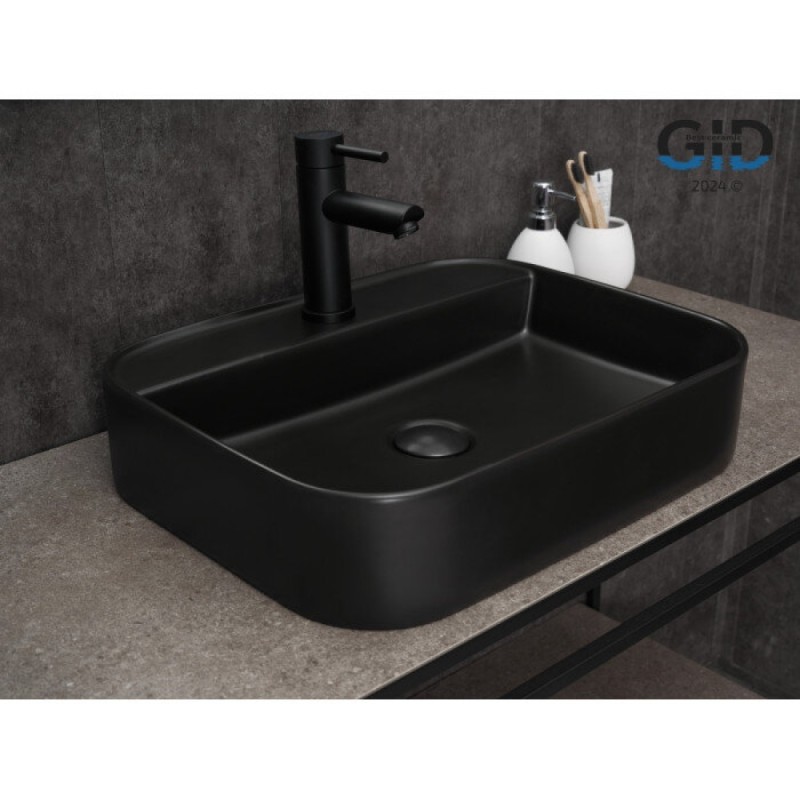 Раковина Gid Geometrico Bm9550 53364, 50 см, фаянс, черная матовая