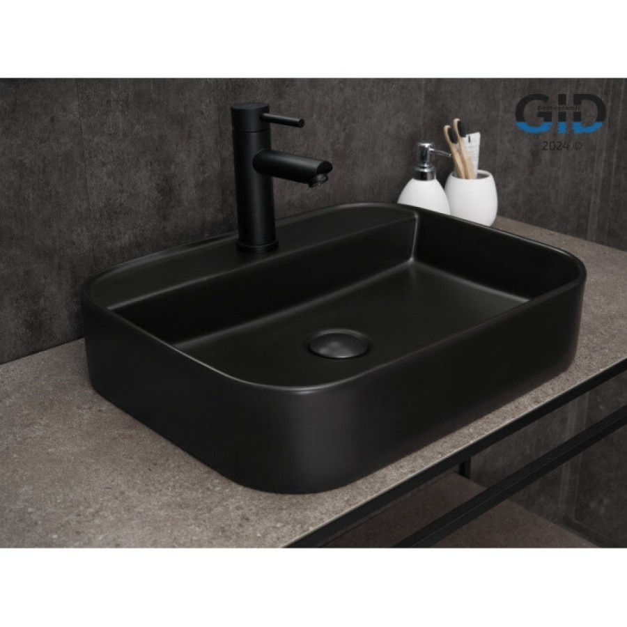 Раковина Gid Geometrico Bm9550 53364, 50 см, фаянс, черная матовая