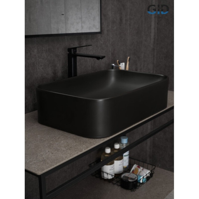 Раковина Gid Geometrico Bm9599 53366, 61 см, фаянс, черная матовая