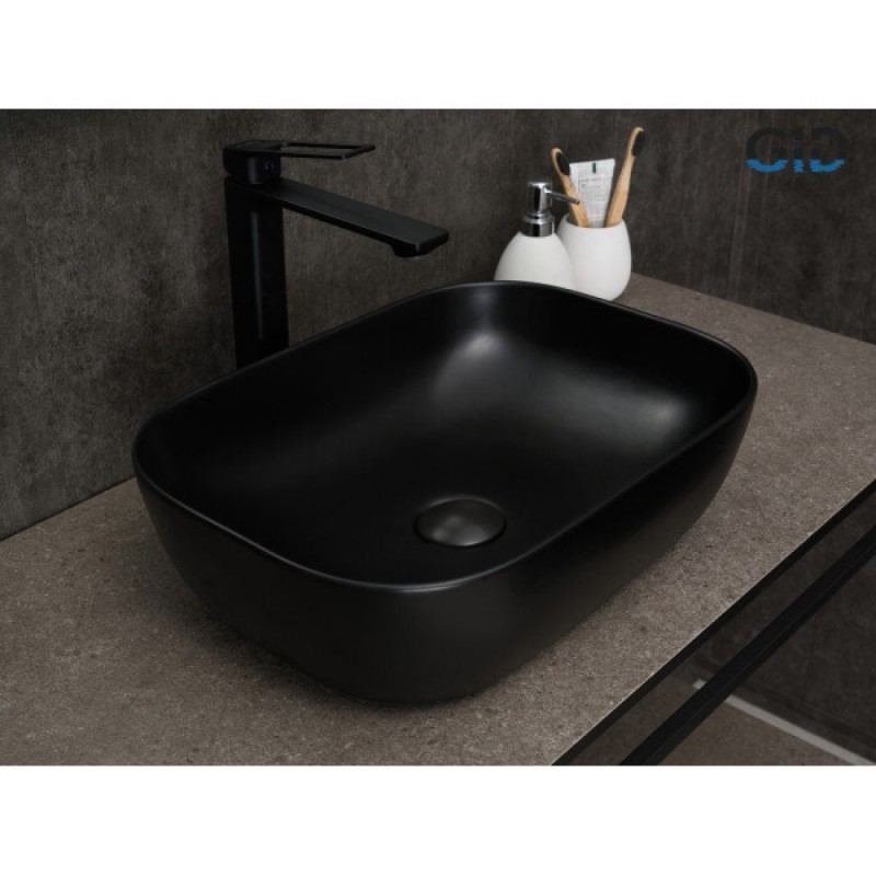 Раковина Gid Geometrico Bm1333 53367, 46 см, фаянс, черная матовая