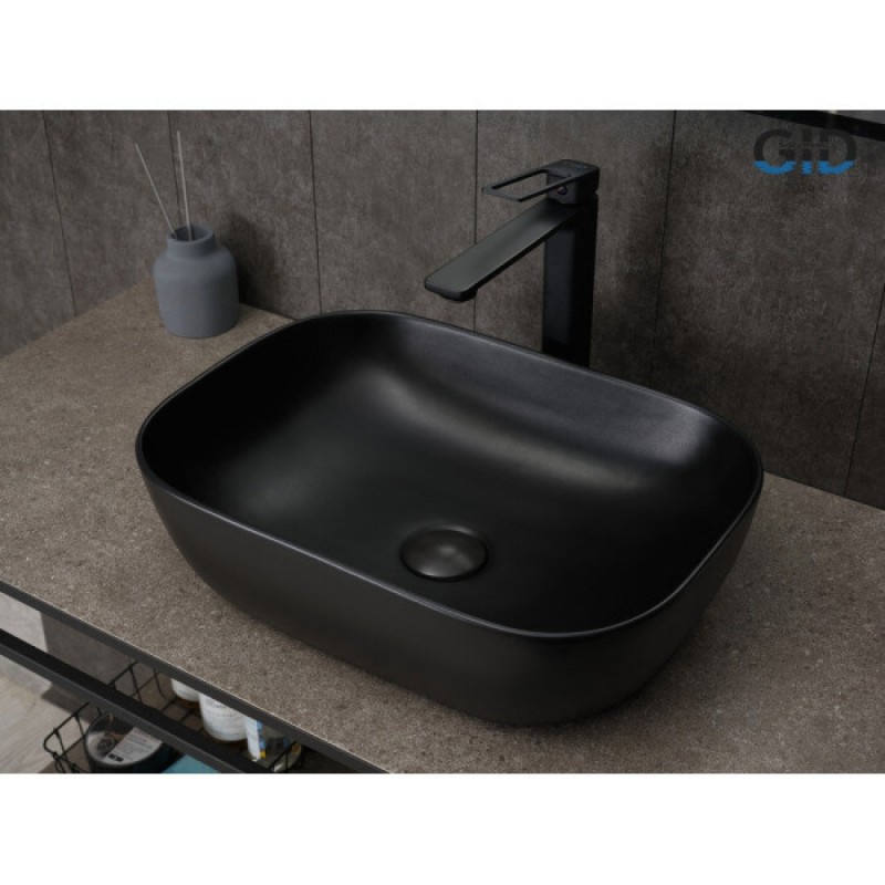 Раковина Gid Geometrico Bm1333 53367, 46 см, фаянс, черная матовая