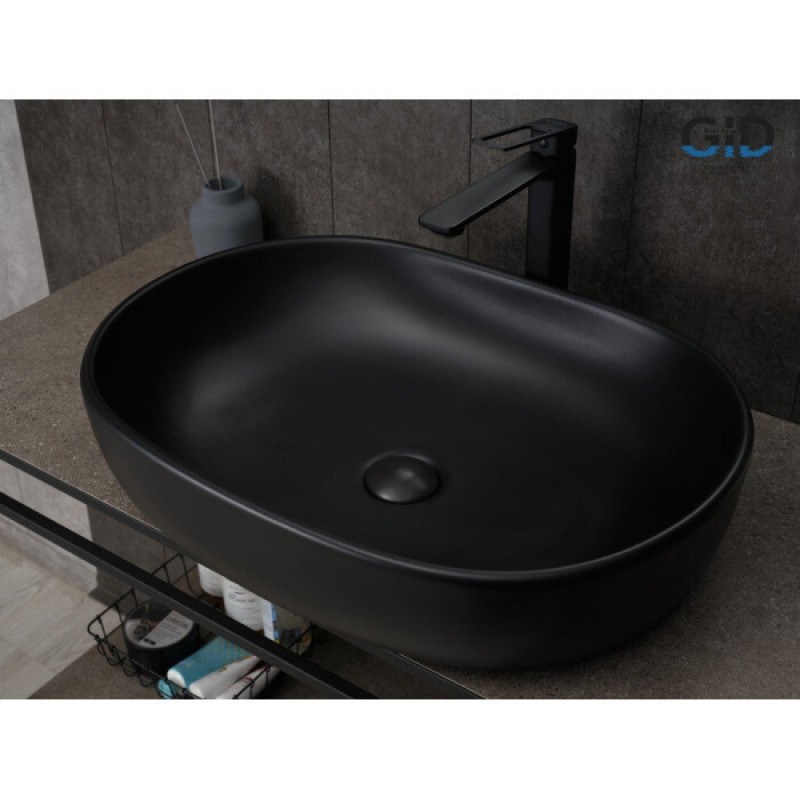 Раковина Gid Lago Bm9026a 53369, 60 см, фаянс, черная матовая