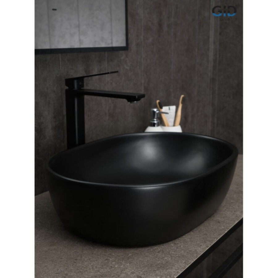Раковина Gid Lago Bm9026b 53370, 48 см, фаянс, черная матовая