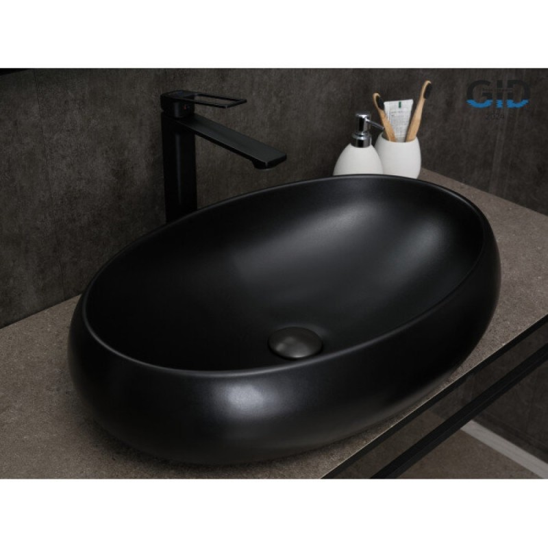 Раковина Gid Lago Bm9030a 53371, 60 см, фаянс, черная матовая
