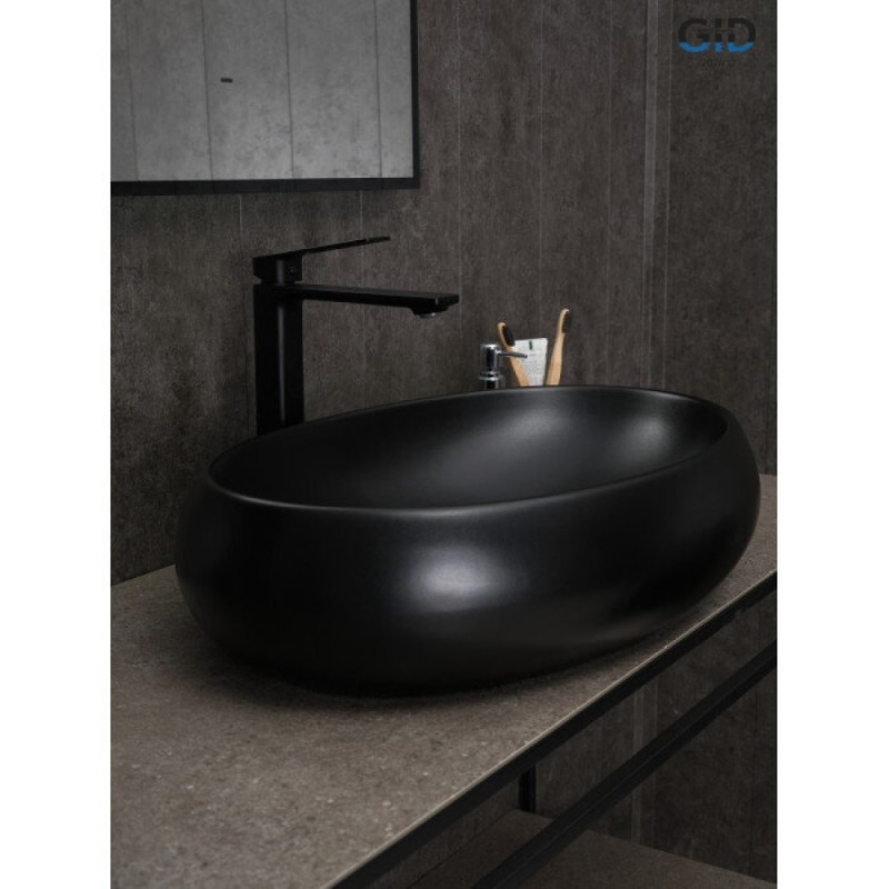 Раковина Gid Lago Bm9030a 53371, 60 см, фаянс, черная матовая