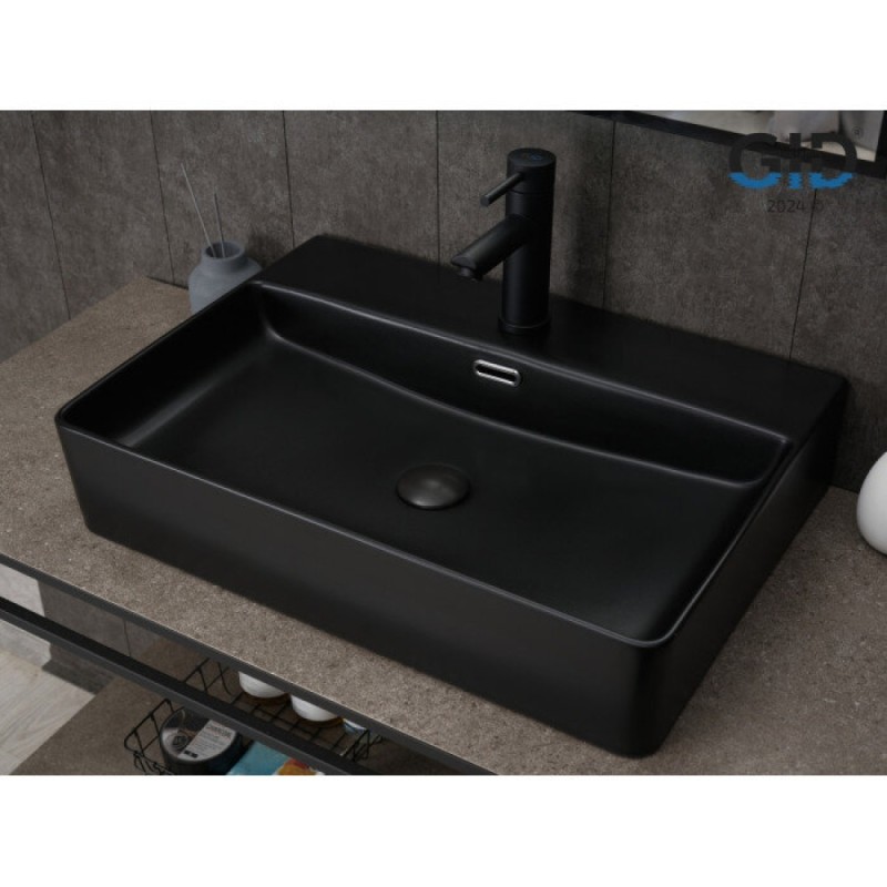 Раковина Gid Geometrico Bm9256 53375, 60 см, фаянс, черная матовая