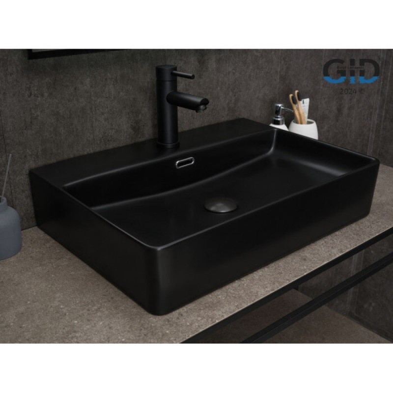 Раковина Gid Geometrico Bm9256 53375, 60 см, фаянс, черная матовая