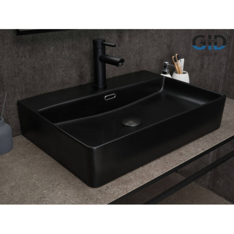 Раковина Gid Geometrico Bm9256 53375, 60 см, фаянс, черная матовая