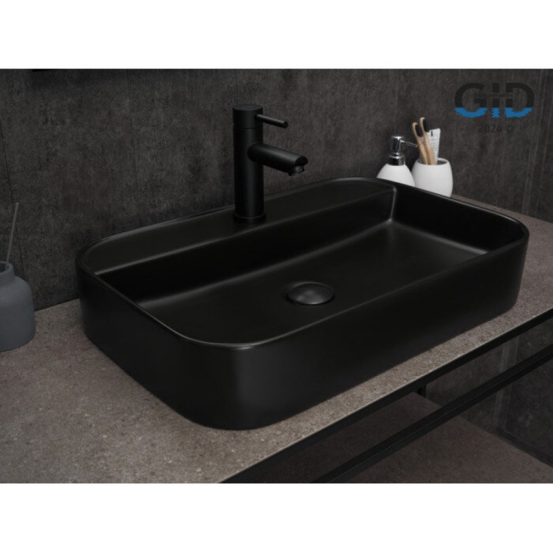 Раковина Gid Geometrico Bm9660 53376, 60 см, фаянс, черная матовая