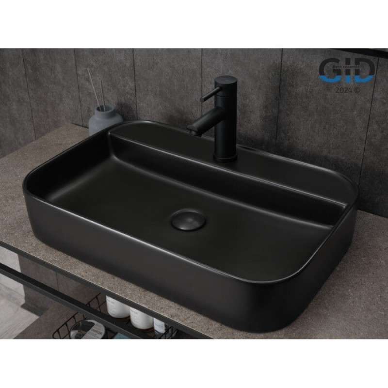 Раковина Gid Geometrico Bm9660 53376, 60 см, фаянс, черная матовая