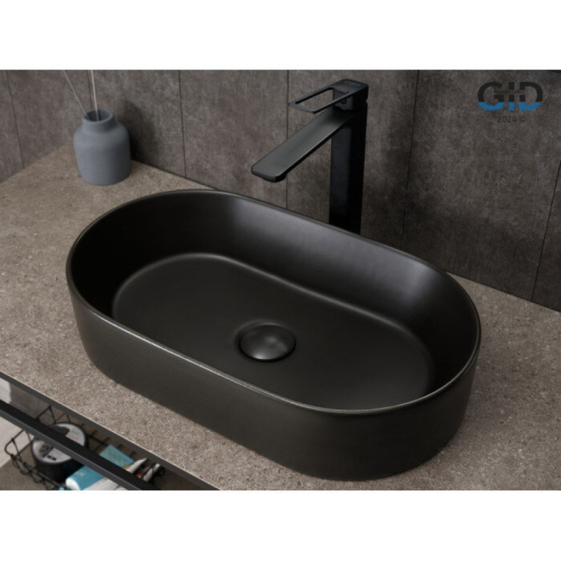 Раковина Gid Lago N9020bg 53379, 52 см, фаянс, черный графит