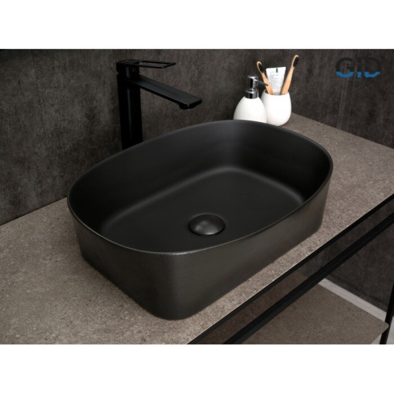 Раковина Gid Creativo N9028bg 53380, 53 см, фаянс, черный графит