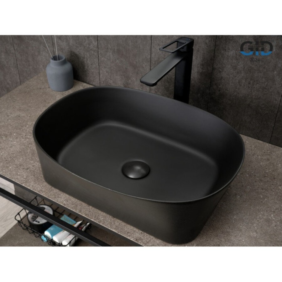 Раковина Gid Creativo N9028bg 53380, 53 см, фаянс, черный графит