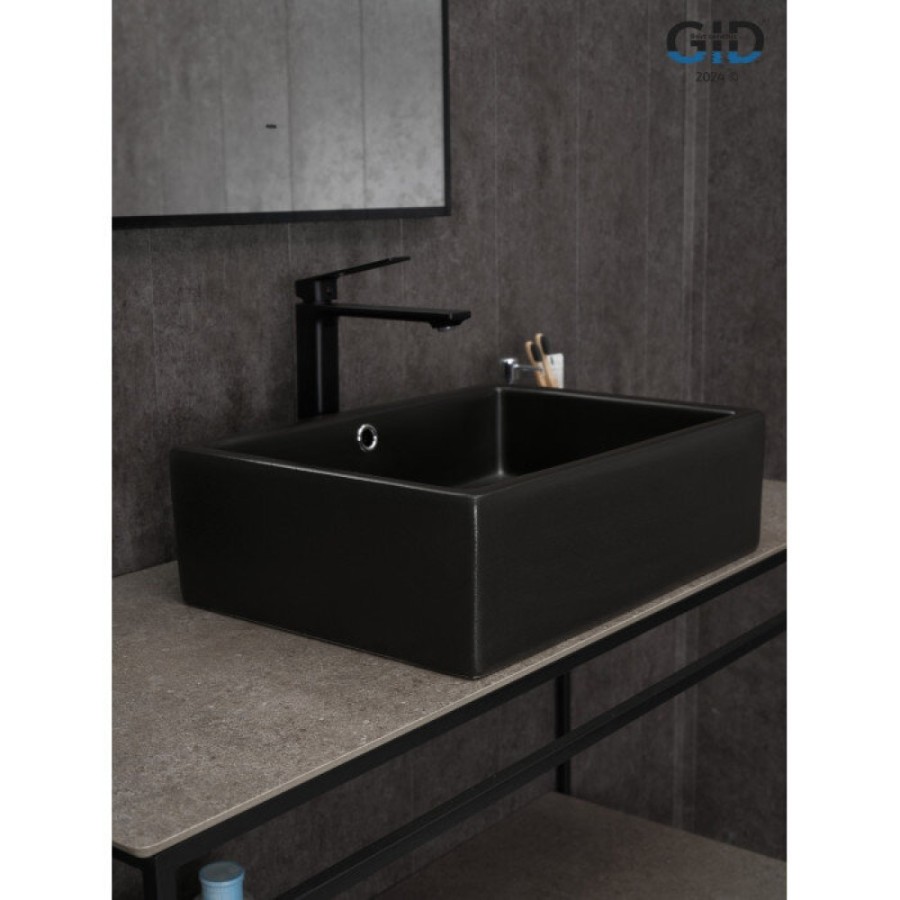 Раковина Gid Geometrico N9129bg 53381, 50 см, фаянс, черный графит