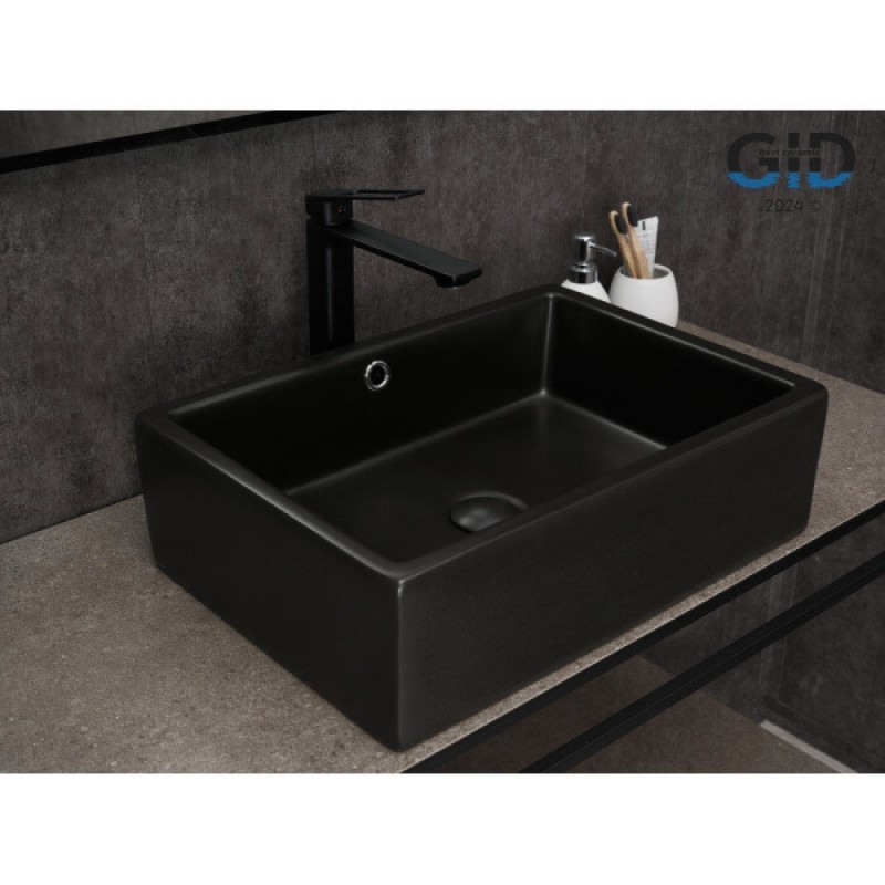 Раковина Gid Geometrico N9129bg 53381, 50 см, фаянс, черный графит