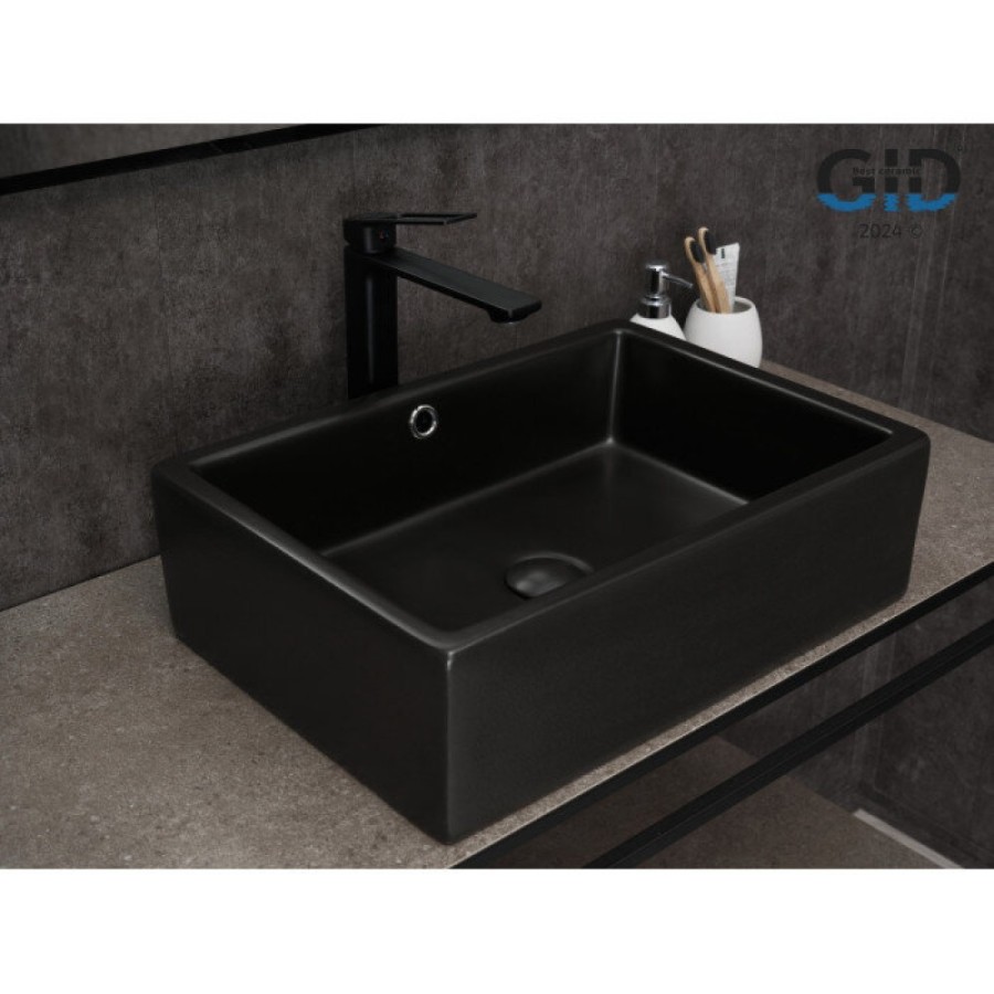 Раковина Gid Geometrico N9129bg 53381, 50 см, фаянс, черный графит