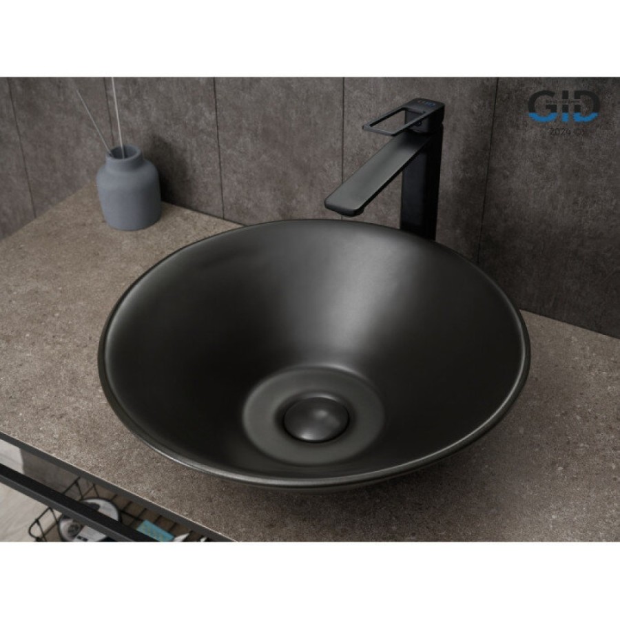 Раковина Gid Esfera N9102bg 53383, 42 см, фаянс, черный графит