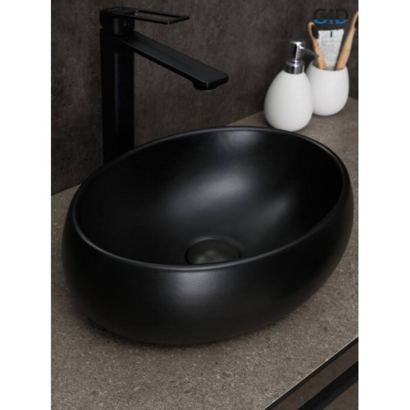 Раковина Gid Lago Bm9030ds 53384, 48 см, фаянс, черная матовая