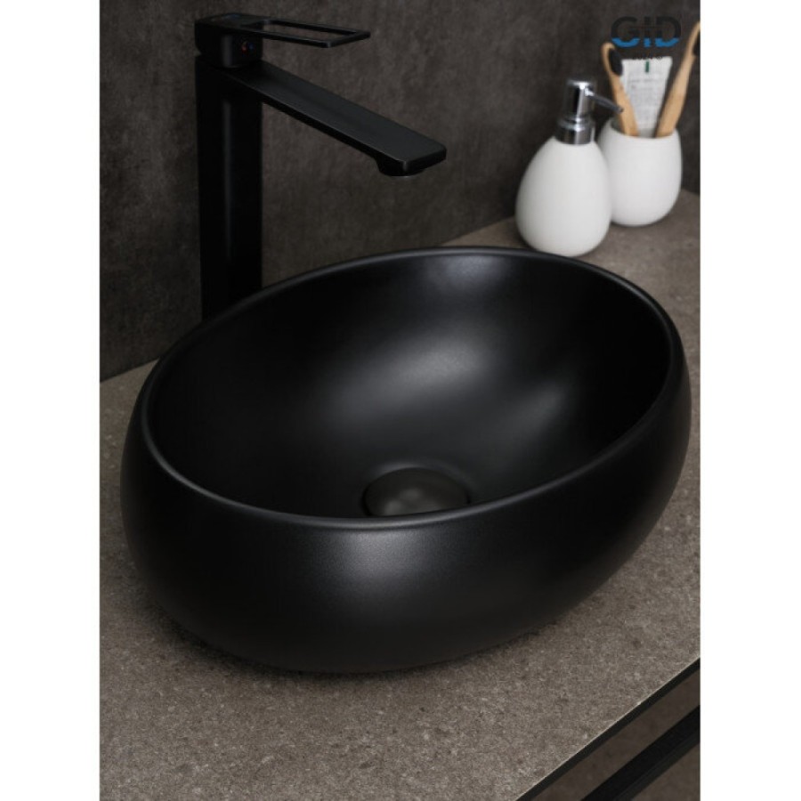 Раковина Gid Lago Bm9030ds 53384, 48 см, фаянс, черная матовая