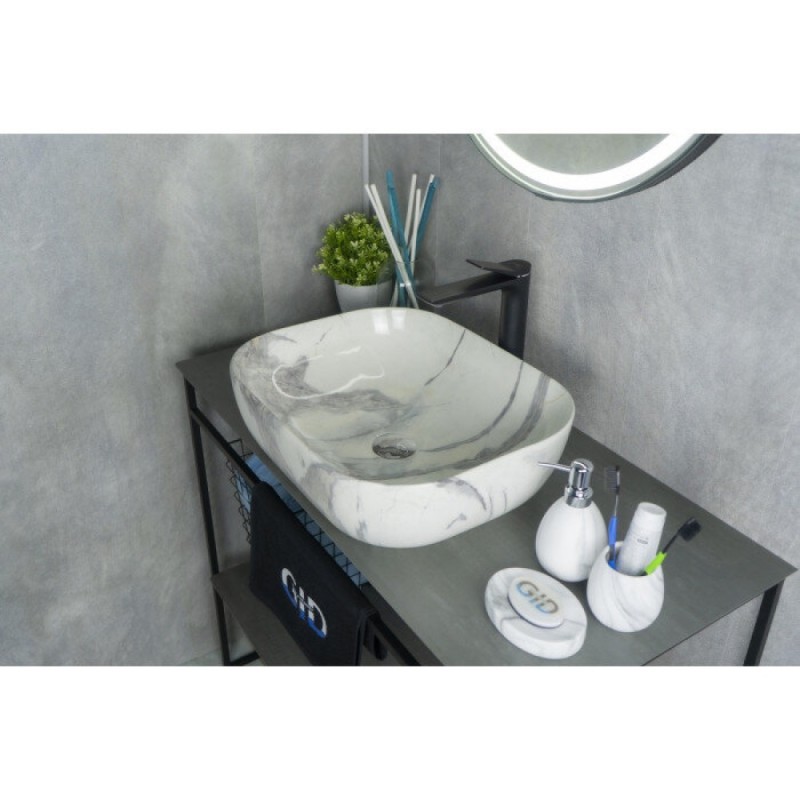 Раковина Gid Geometrico K397G125 54402, 50 см, фаянс, с донным клапаном, под камень глянцевая
