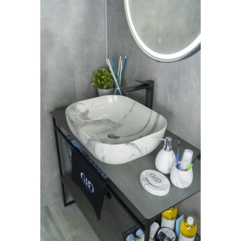 Раковина Gid Geometrico K397G125 54402, 50 см, фаянс, с донным клапаном, под камень глянцевая