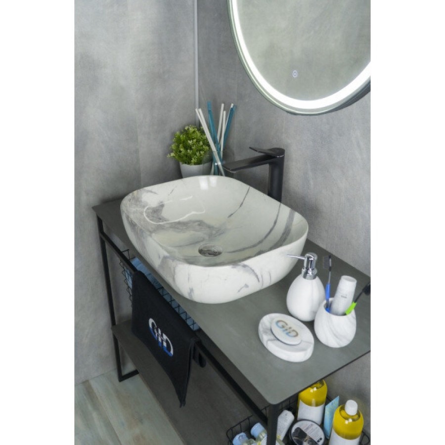 Раковина Gid Geometrico K397G125 54402, 50 см, фаянс, с донным клапаном, под камень глянцевая
