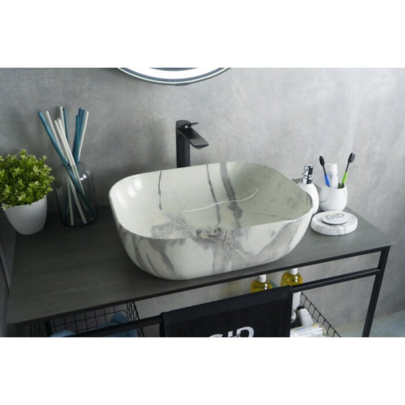 Раковина Gid Geometrico K397G125 54402, 50 см, фаянс, с донным клапаном, под камень глянцевая